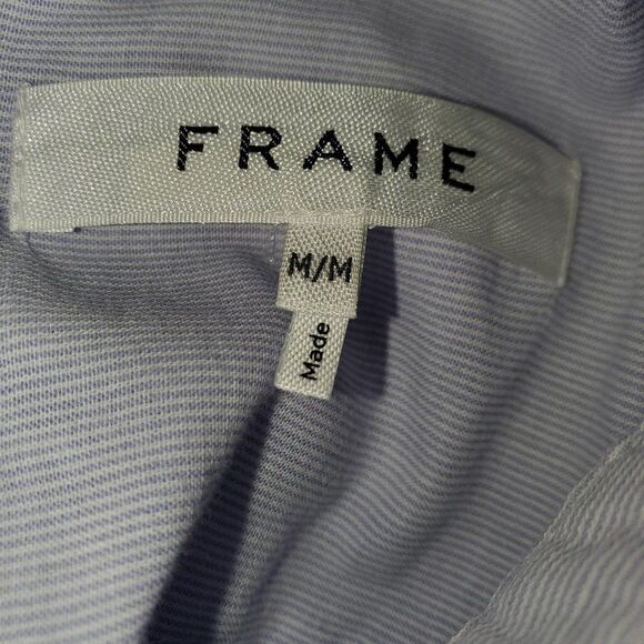 Frame Boho Ruffle Pleated Sleeveless Pinstripe Top Blue/White Sz M Retail $255 - Picture 13 of 14